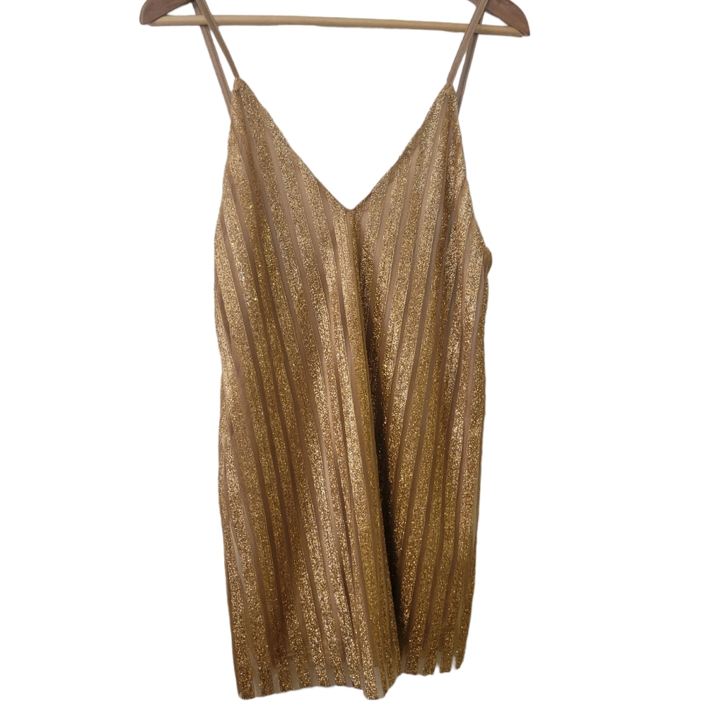 Toby Heart Ginger XS Cami Top Sheer Gold Glitter Stripes Sleeveless Metallic
